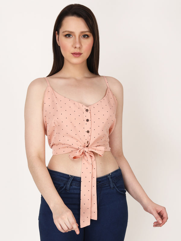 Polka Print Pink Puff Sleeves Regular Casual Wear Top