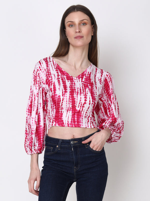 Striped Maroon Balloon Sleeve Regular Party Wear Top